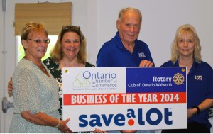 L to R:  Sherry Verstraete, V.P. Ontario Chamber; Christine LoDestro, Rotarian and Chamber Member; Jerry Kidman, Asst. Manager; and Deb DiSanto, Store Manager